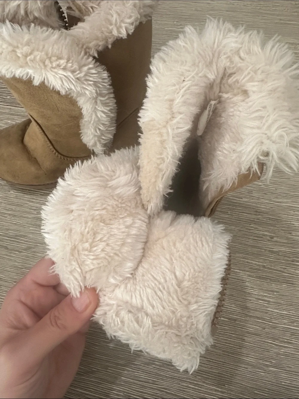 Kids Faux Ugg Winter Boots with inside zipper Trim - Tan